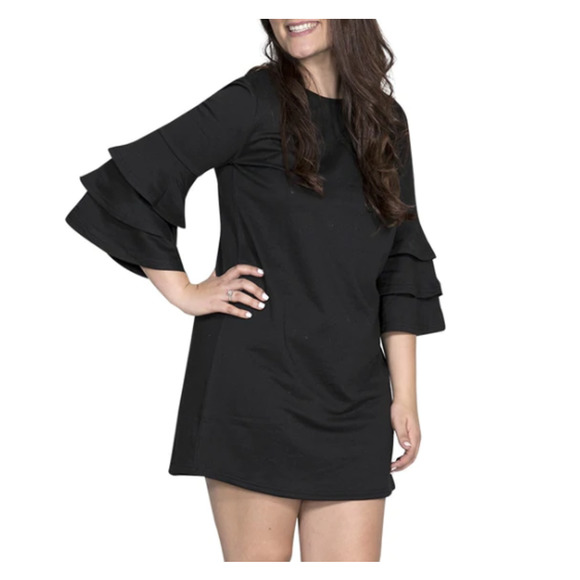 SIMPLY SOUTHERN Black Ruffle Tiered Bell Sleeve Winston Dress S - Picture 1 of 12